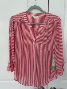 NWT Indigo Rose Coral striped Button-Front Women's Blouse